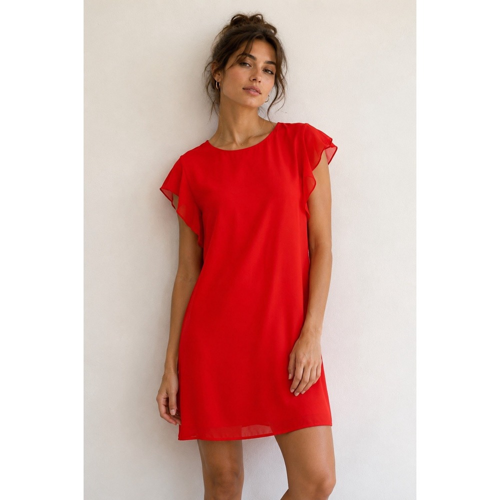 Trendyol Shift Dress Size 40 US 8 Red Flutter Sleeve Vibrant Red/Orange Mini